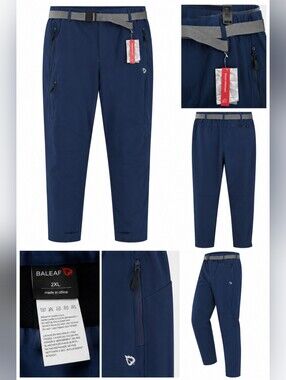 BALEAF Men's 2XL Water Resistant Hiking Pants Blue Stretch Outdoor Trail Belt